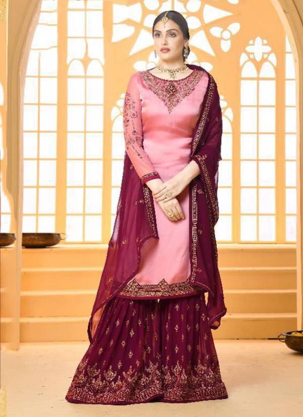 Ghunghat 2 Satin Georgette Heavy Embroidered Wedding Party Wear Sharara Suit Collection 3119-3122